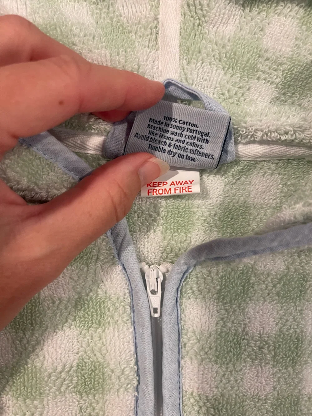 Lil Weezie Hooded Short Sleeve Terry Swim Coverup Light Green Blue Gingham J 5/6